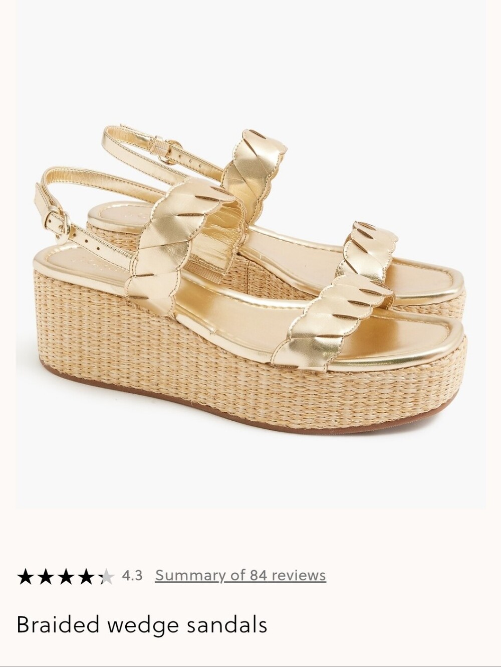 J. Crew Factory Gold Braided Wedge Sandals
